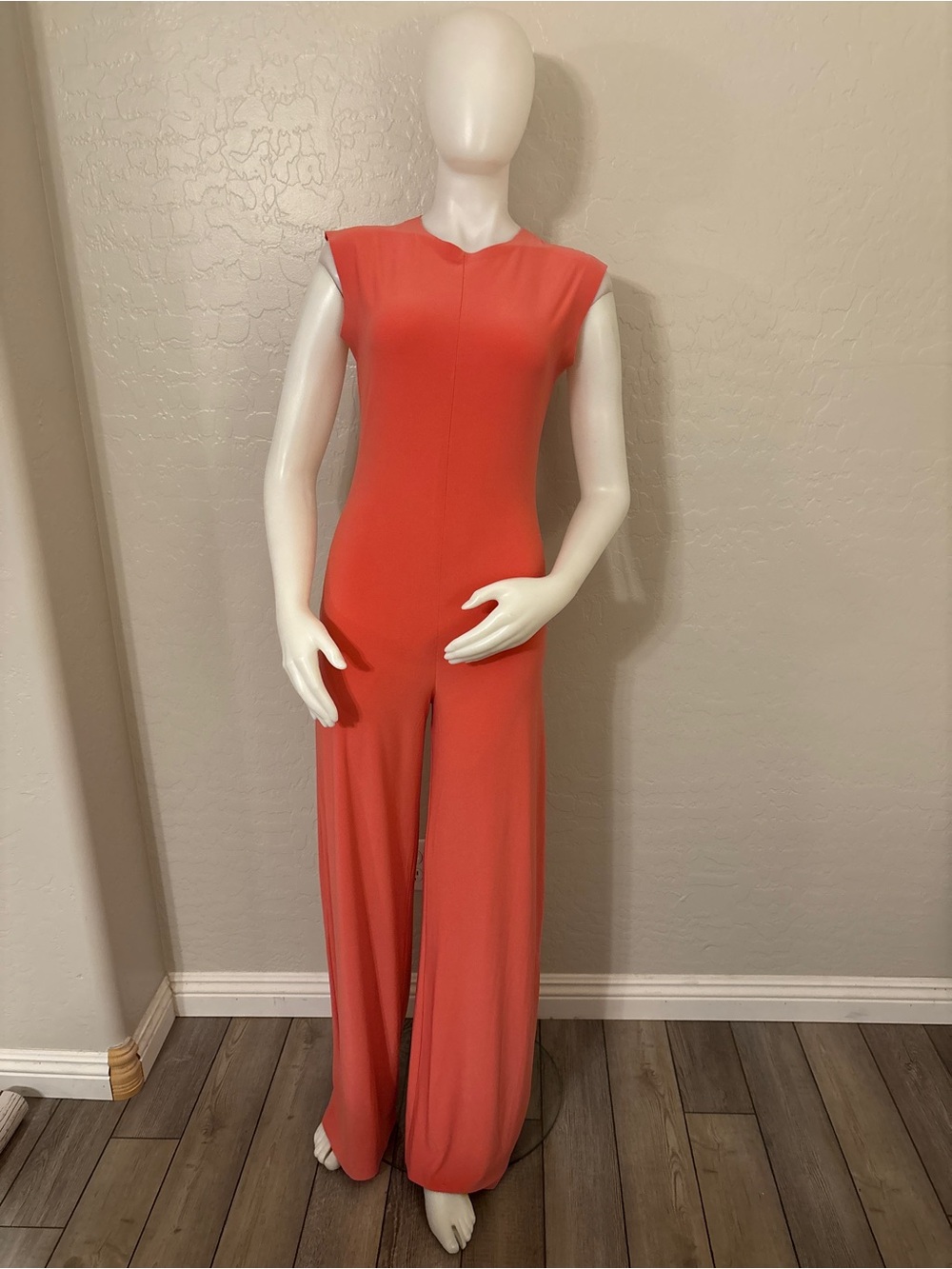 Norma Kamali Coral-Pink Sleeveless Wide-Leg jJumpsuit In A Stretch-Jersey Small